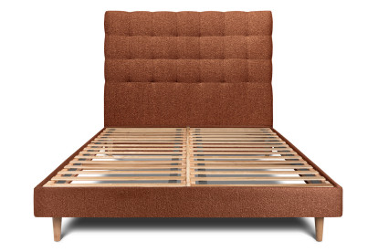 Lit 140x200 cm - Sommier à lattes H29 cm + tête de lit capitonnée - Tissu Bouclette Terracotta