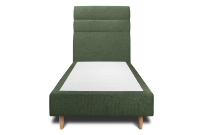 Lit 90x190 cm - Sommier tapissier H35 cm + tête de lit à lignes - Tissu Toile natté Vert Kaki
