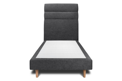 Lit 90x190 cm - Sommier tapissier H29 cm + tête de lit à lignes - Tissu Toile natté Noir