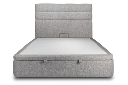 Lit coffre 180x200 cm avec Tête de lit à lignes - Tissu Bouclette Gris