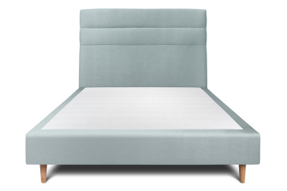 Lit 135x190 cm - Sommier tapissier H35 cm + tête de lit à lignes - Tissu Velours Gris Bleuté