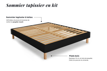 Ensemble Matelas Sommier 180x200 cm - Sommier Noir (en kit) - Suite