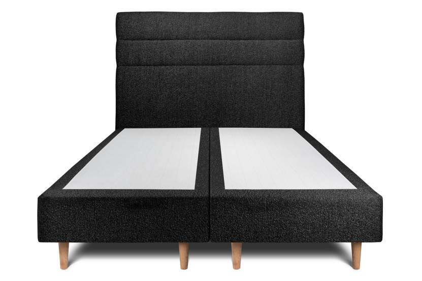 Lit 2x100x200 cm avec Tête de lit à lignes - Tissu Bouclette