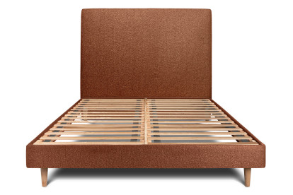 Lit 200x200 cm - Sommier à lattes H29 cm + tête de lit tapissée - Tissu Bouclette Terracotta
