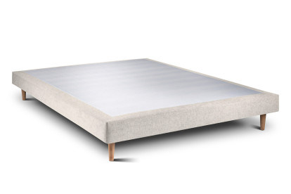 Lit 135x190 cm - Sommier tapissier H29 cm + tête de lit à lignes - Tissu Toile natté Beige Clair