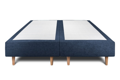 Lit 2x 90x200 cm - Sommier tapissier H35 cm + tête de lit tapissée - Tissu Toile natté Bleu Océan