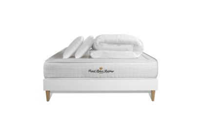 Pack lit complet 200x200 cm - Matelas + Sommier Blanc (en kit) + 2 oreillers + Couette - Balmoral