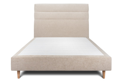 Lit 160x200 cm - Sommier tapissier H35 cm + tête de lit à lignes - Tissu Toile natté Beige Brun