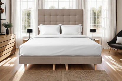 Lit 2x 80x200 cm - Sommier tapissier H29 cm + tête de lit capitonnée - Tissu Velours Taupe