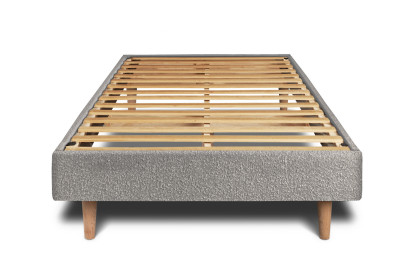 Lit 90x200 cm - Sommier à lattes H29 cm + tête de lit capitonnée - Tissu Bouclette Gris
