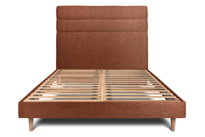 Lit 200x200 cm - Sommier à lattes H29 cm + tête de lit à lignes - Tissu Bouclette Terracotta