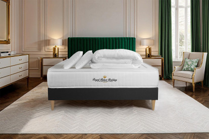 Pack lit complet 160x200 cm - Matelas + Sommier Noir + 2 oreillers + Couette - Lancaster