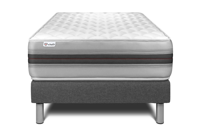 Ensemble Matelas Sommier 90x200 cm - Sommier Gris (en kit) - Vitalmemo Back