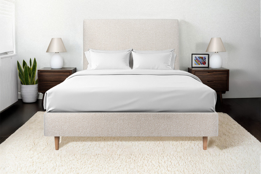 Tête de lit 150 cm Tapissée - Tissu Bouclette Beige Clair