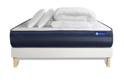 Pack lit complet 140x190 cm - Matelas + Sommier Blanc (en kit) + 2 oreillers + Couette - Actimemo Tech