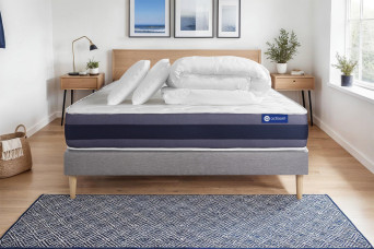 Pack lit complet 180x200 cm - Matelas + Sommier Gris (en kit) + 2 oreillers + Couette - Actiflex Morpho