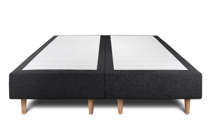 Lit 2x 90x200 cm - Sommier tapissier H35 cm + tête de lit tapissée - Tissu Toile natté Noir