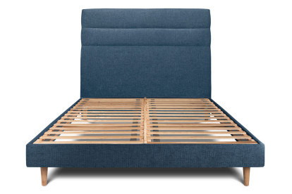 Lit 150x200 cm - Sommier à lattes H29 cm + tête de lit à lignes - Tissu Toile natté Bleu Océan
