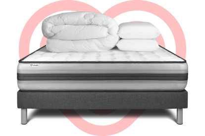 Pack lit complet 160x200 cm - Matelas + Sommier Gris (en kit) + 2 oreillers + Couette - Vitalpower Recover