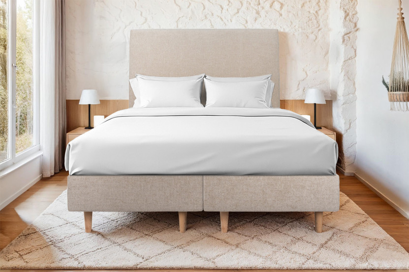 Lit 2x80x200 cm avec Tête de lit tapissée - Tissu Toile natté