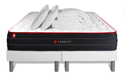 Pack lit complet 180x200 cm - Matelas + 2 Sommiers Blancs + 2 oreillers + Couette - Boost