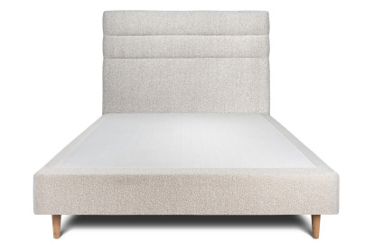 Lit 135x190 cm - Sommier tapissier H35 cm + tête de lit à lignes - Tissu Bouclette Beige Clair