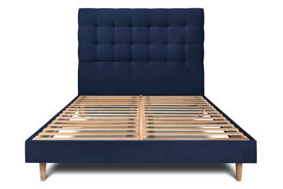 Lit 135x190 cm - Sommier à lattes H29 cm + tête de lit capitonnée - Tissu Velours Bleu Océan