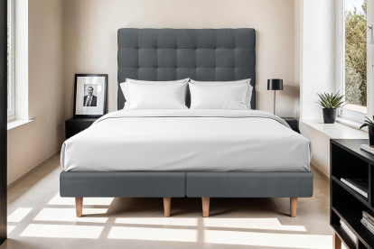 Lit 2x 80x200 cm - Sommier tapissier H29 cm + tête de lit capitonnée - Tissu Velours Gris Anthracite