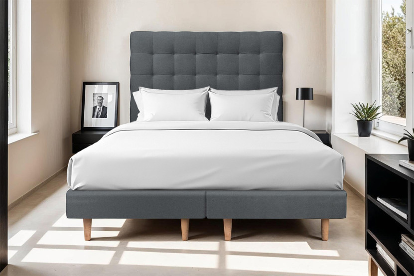 Lit 2x80x200 cm avec Tête de lit capitonnée - Tissu Velours