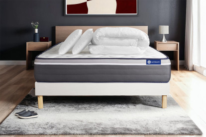 Pack lit complet 180x200 cm - Matelas + Sommier Blanc (en kit) + 2 oreillers + Couette - Actilatex Plus