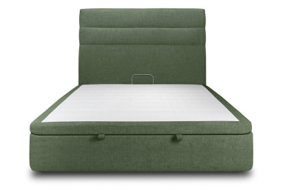 Lit coffre 140x190 cm avec Tête de lit à lignes - Tissu Toile natté Vert Kaki