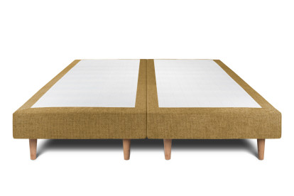 Lit 2x 80x200 cm - Sommier tapissier H29 cm + tête de lit à lignes - Tissu Toile natté Jaune