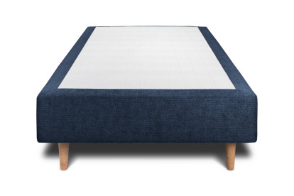 Lit 90x190 cm - Sommier tapissier H35 cm + tête de lit tapissée - Tissu Toile natté Bleu Océan