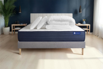 Pack lit complet 140x190 cm - Matelas + Sommier Gris (en kit) + 2 oreillers + Couette - Actimemo Life